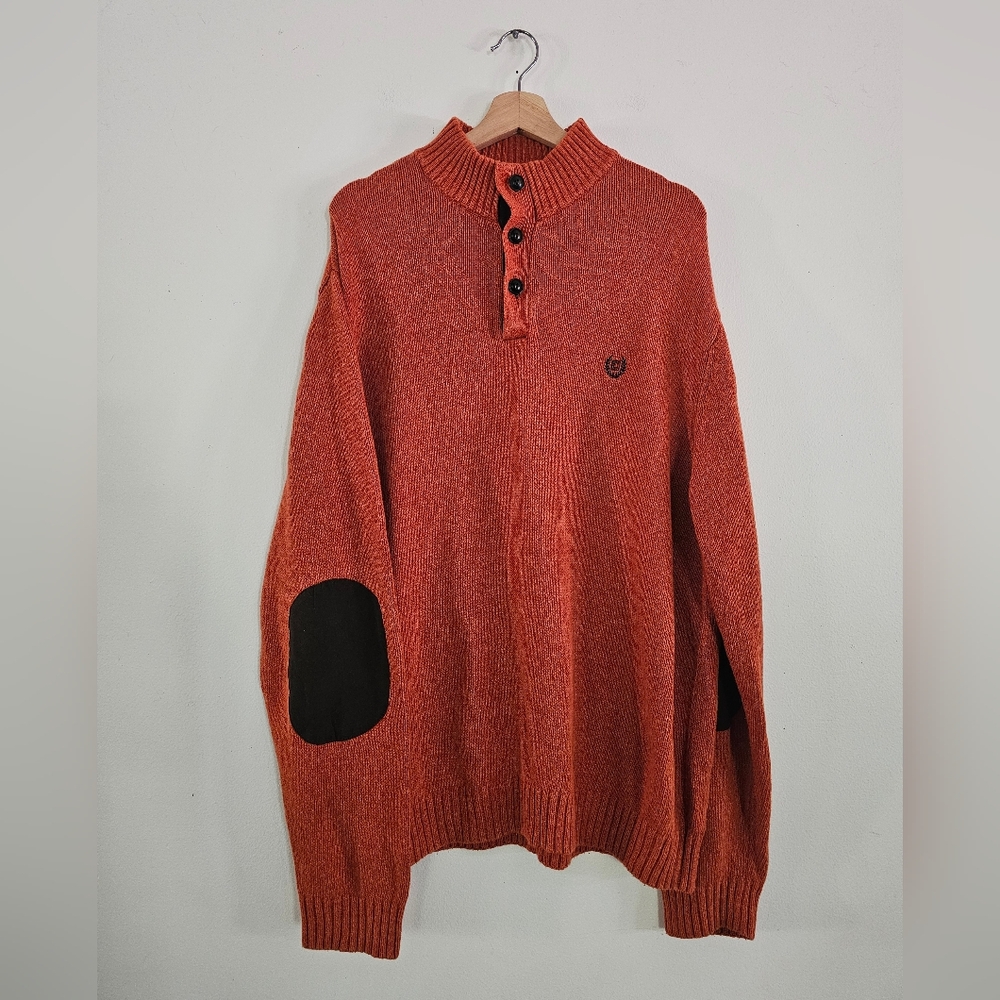 Chaps Men's Orange Crewneck Sweater with Patches 100% Cotton